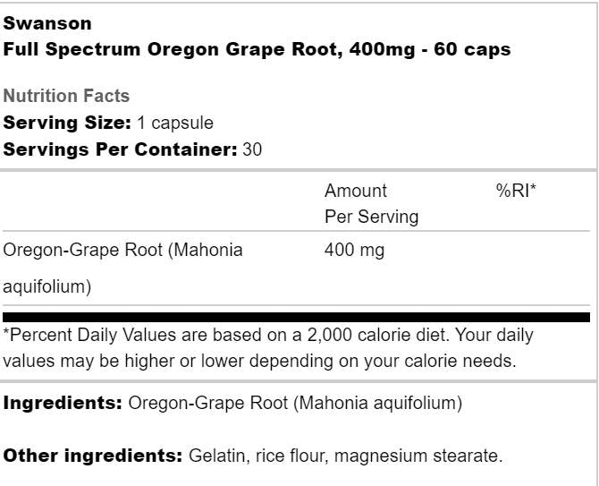 Full Spectrum Oregon Grape Root 400 mg 60 Kapseln