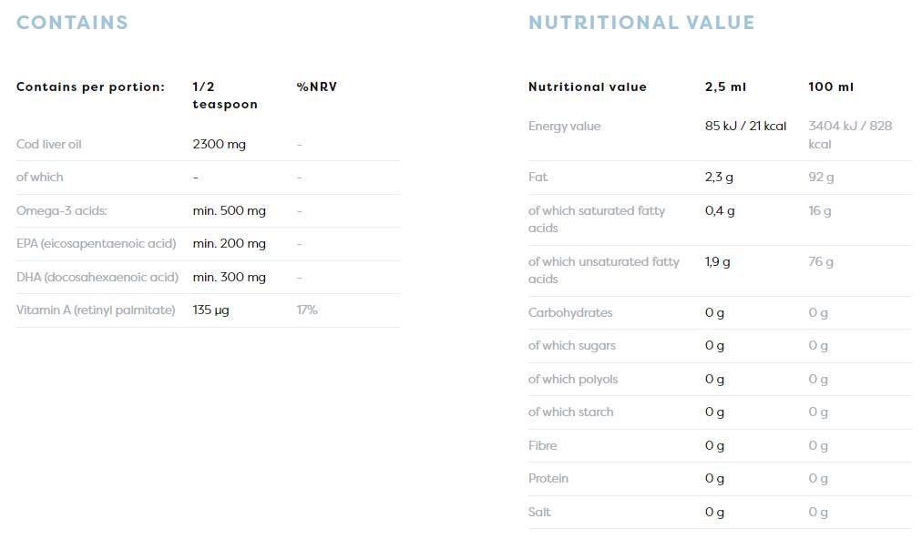Norwegische Kabeljau Leberöl Kinder | Flüssige Omega mit Zitronengeschmack - 250 ml