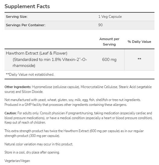 Hawthorn Extract 600 mg | Zusätzliche Stärke - 90 Kapseln