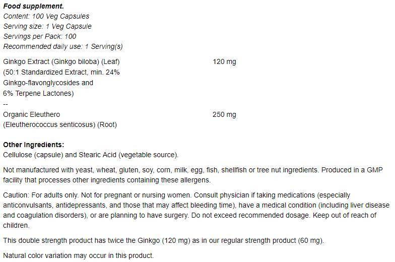 Ginkgo Biloba 120 mg/Doppelte Stärke – 200 Kapseln