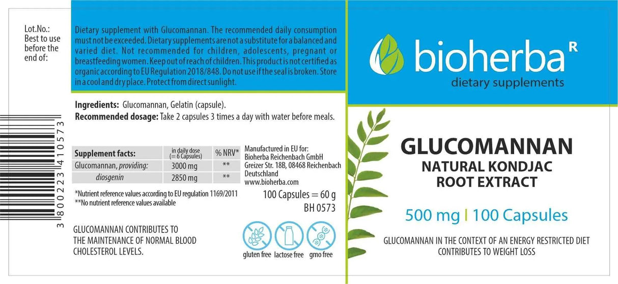 Glucomannan natürlicher Konjack-Wurzelextrakt 560 mg – 100 Kapseln