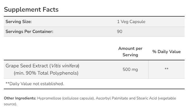 Traubenkernextrakt 500 mg maximale Stärke – 90 Kapseln