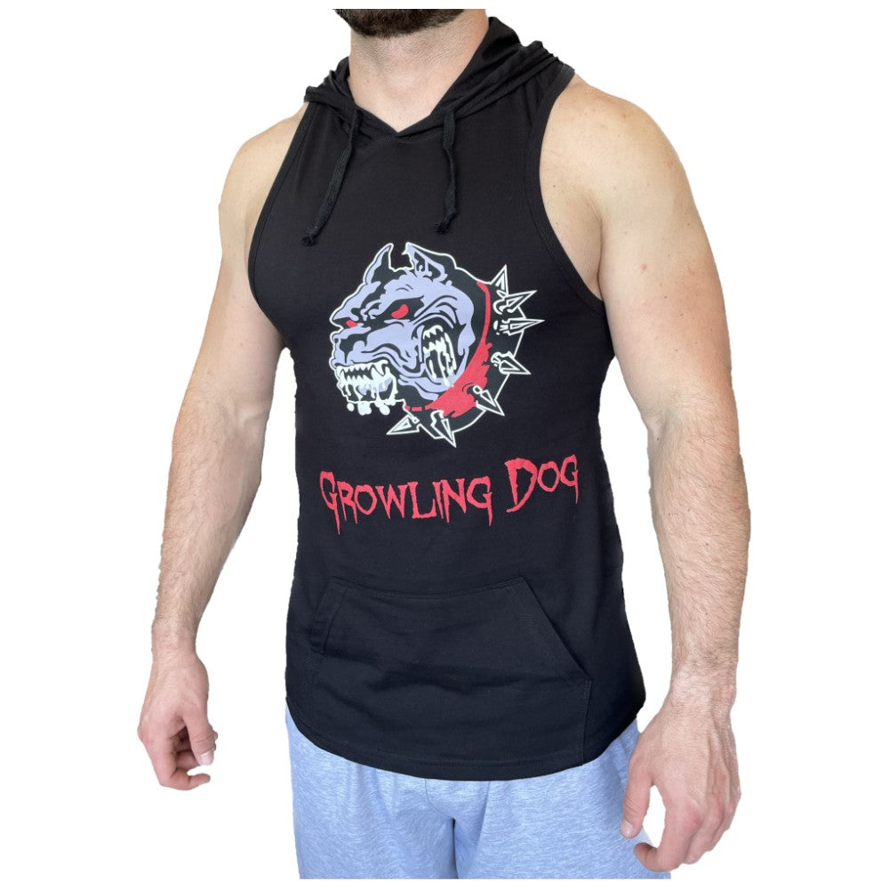 Tank Top Knurrender Hund mit Kapuzenpullover – Schwarz/Tank Top Knurrender Hund mit Kapuzenpullover – Schwarz
