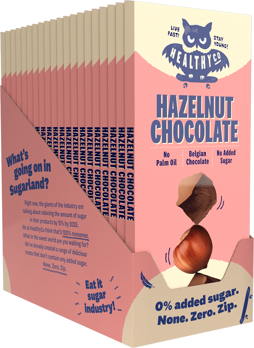 <tc>HealthyCo</tc> Schokolade mit Haselnüssen, 100 Gramm – ohne Zuckerzusatz und ohne Palmöl