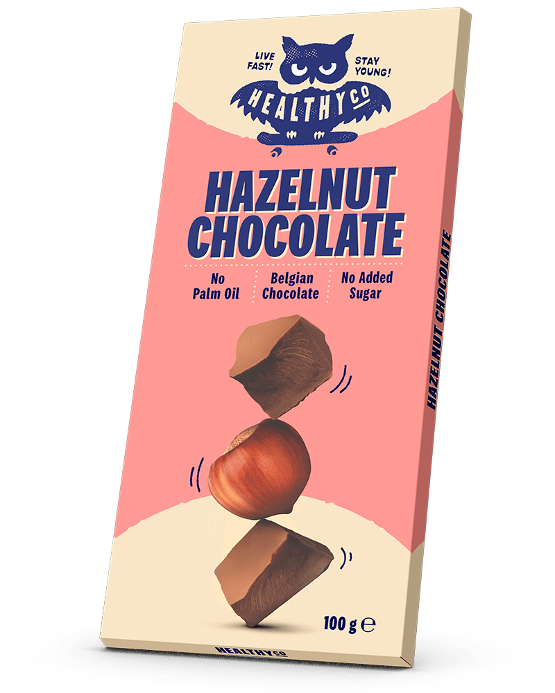 <tc>HealthyCo</tc> Schokolade mit Haselnüssen, 100 Gramm – ohne Zuckerzusatz und ohne Palmöl