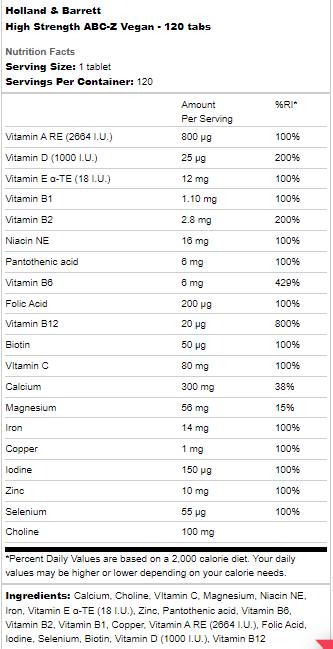 Hochwirksames ABC-Z Vegan – 120 Tabletten