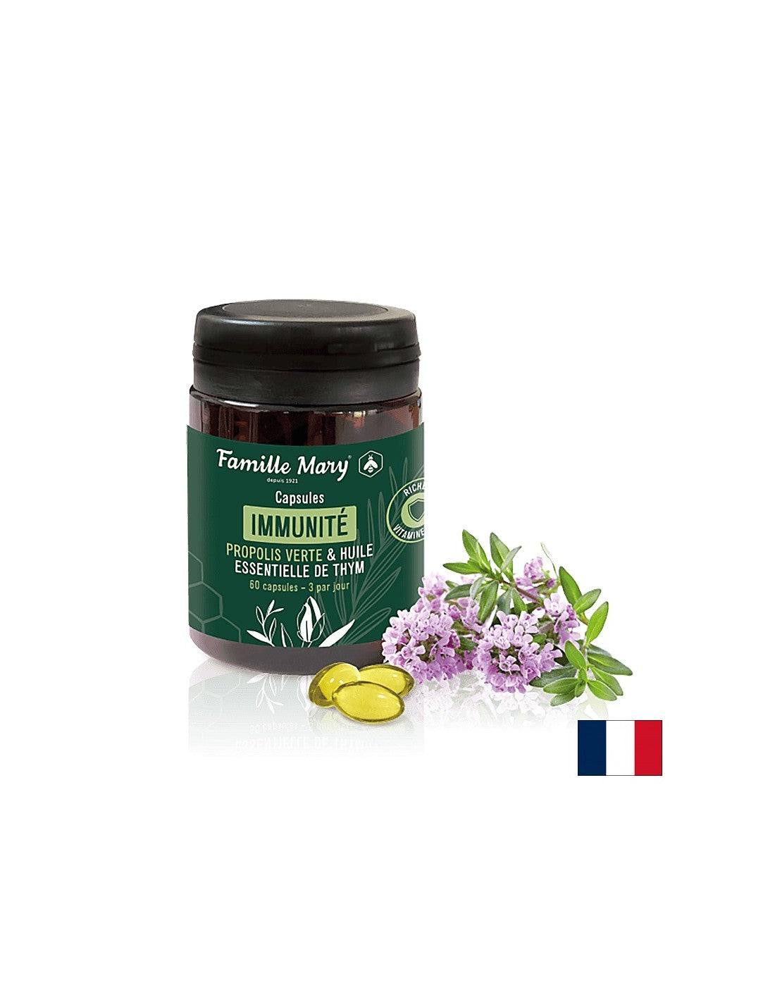 Immunité/Grünes Propolis + Thymianöl und Vitamin D3, 60 Famille Mary-Kapseln