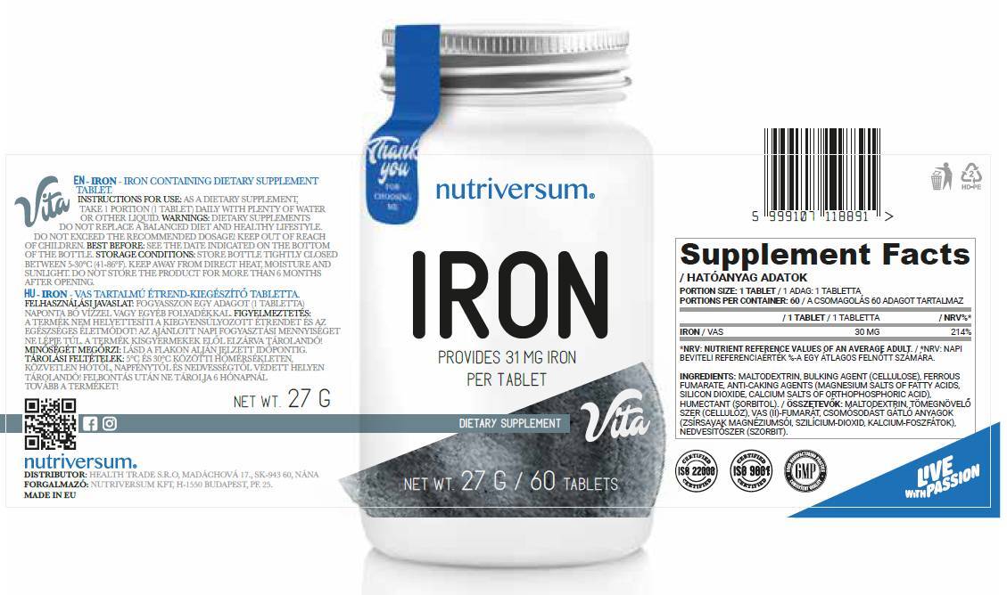 Eisen 30 mg | Eisenfumarat – 30 Tabletten
