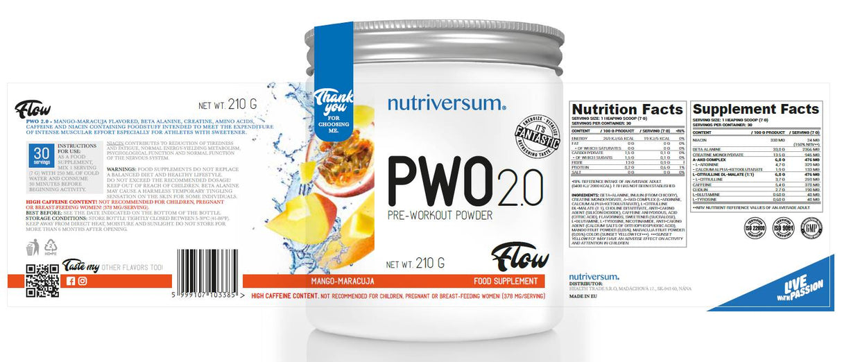 PWO 2.0 Flow | Pre -Workout -Pulver - 210 Gramm