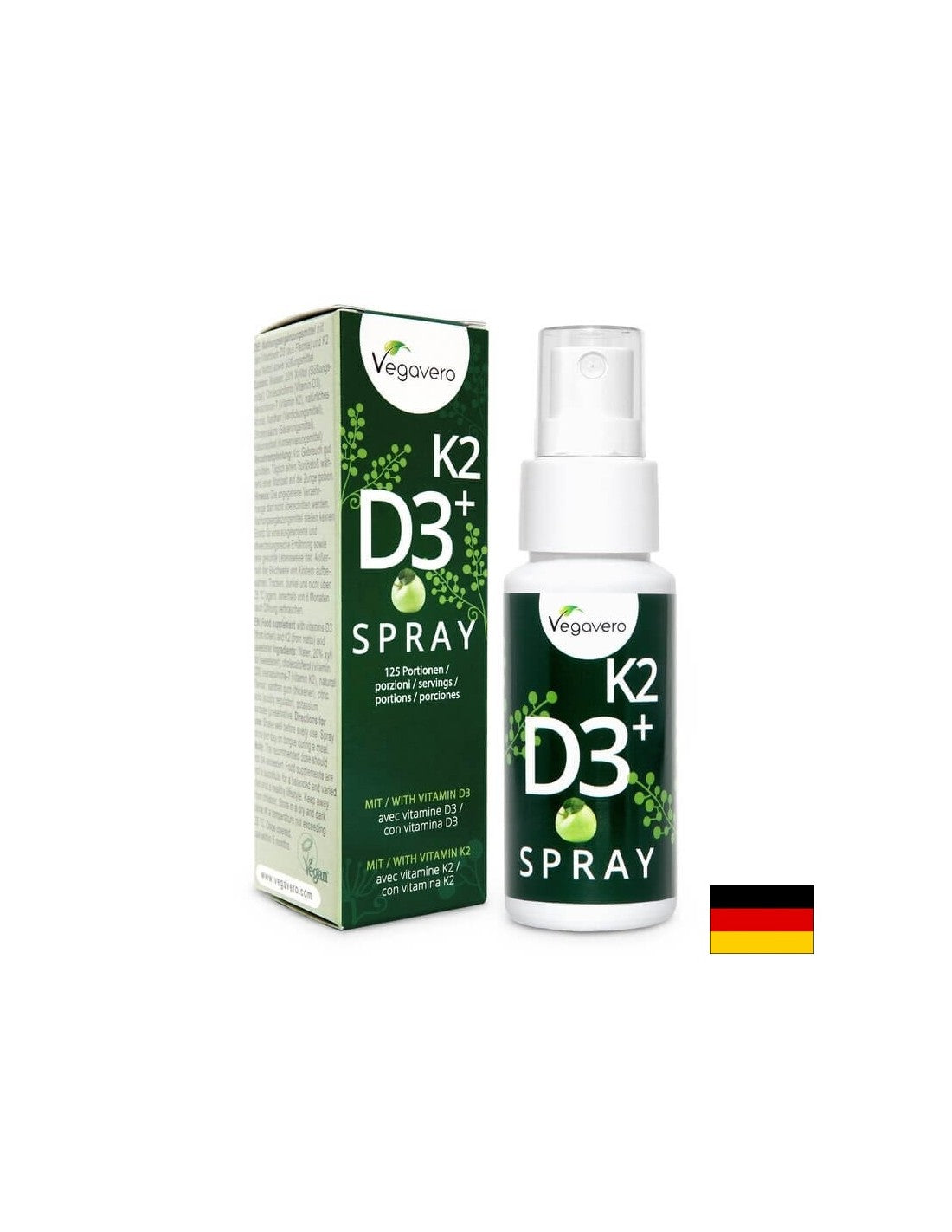 K2 + D3 Spray/ Vitamin K2 + D3/ Mundspray, 25 ml, 125 Dosen, 100 % Vegan