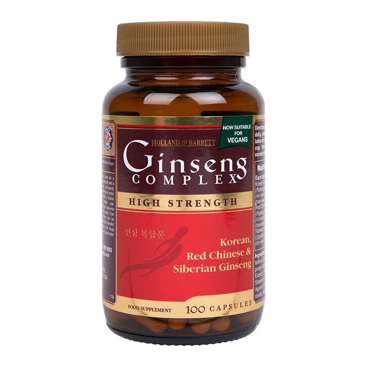 Ginseng-Komplex (koreanischer, roter chinesischer und sibirischer Ginseng) 100 Kapseln HOLLAND & BARRETT