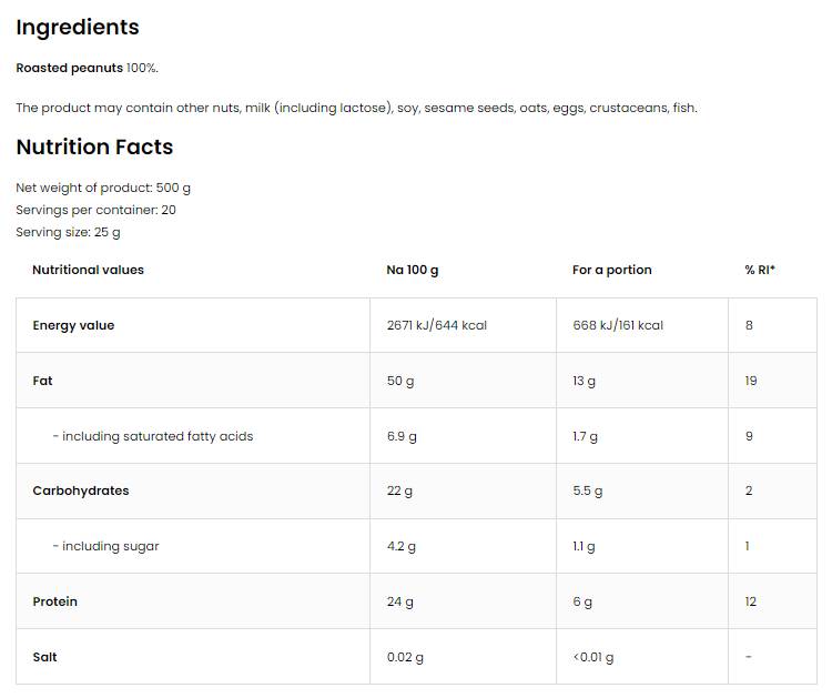 100% Erdnussbutterpulver 500 Gramm