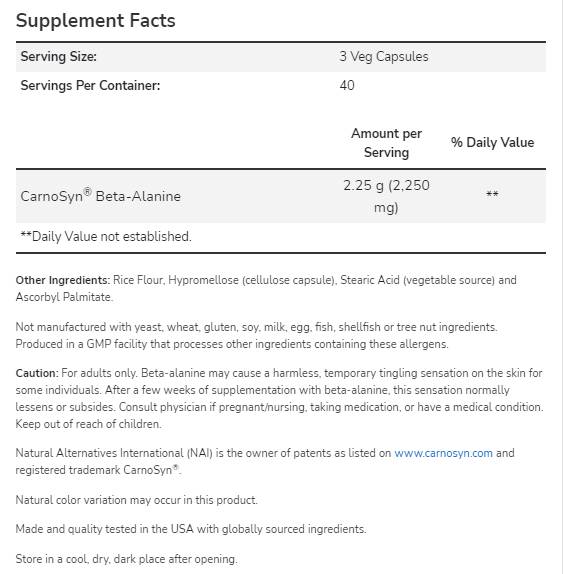 Beta-Alanin 750 mg | Carnosyn® - 120 Kapseln