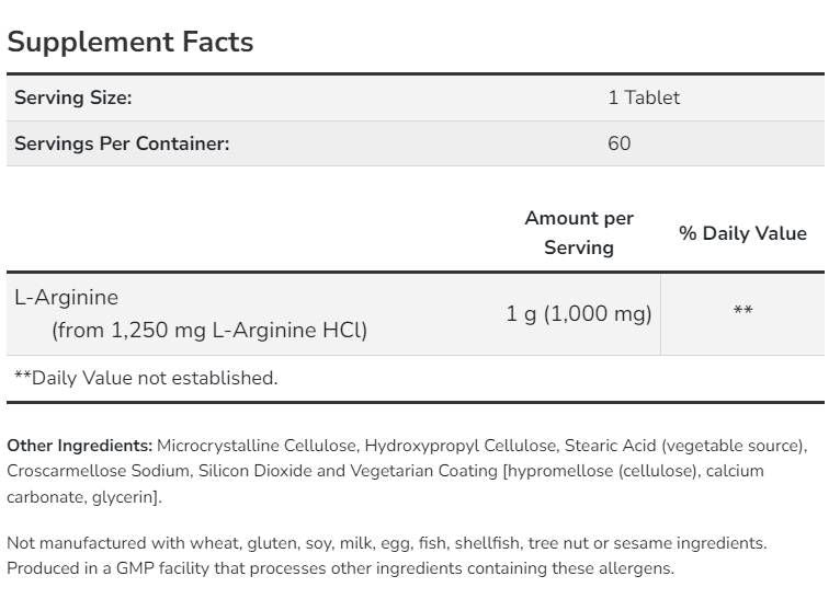 L-Arginin 1000 mg/Doppelte Stärke – 120 Tabletten