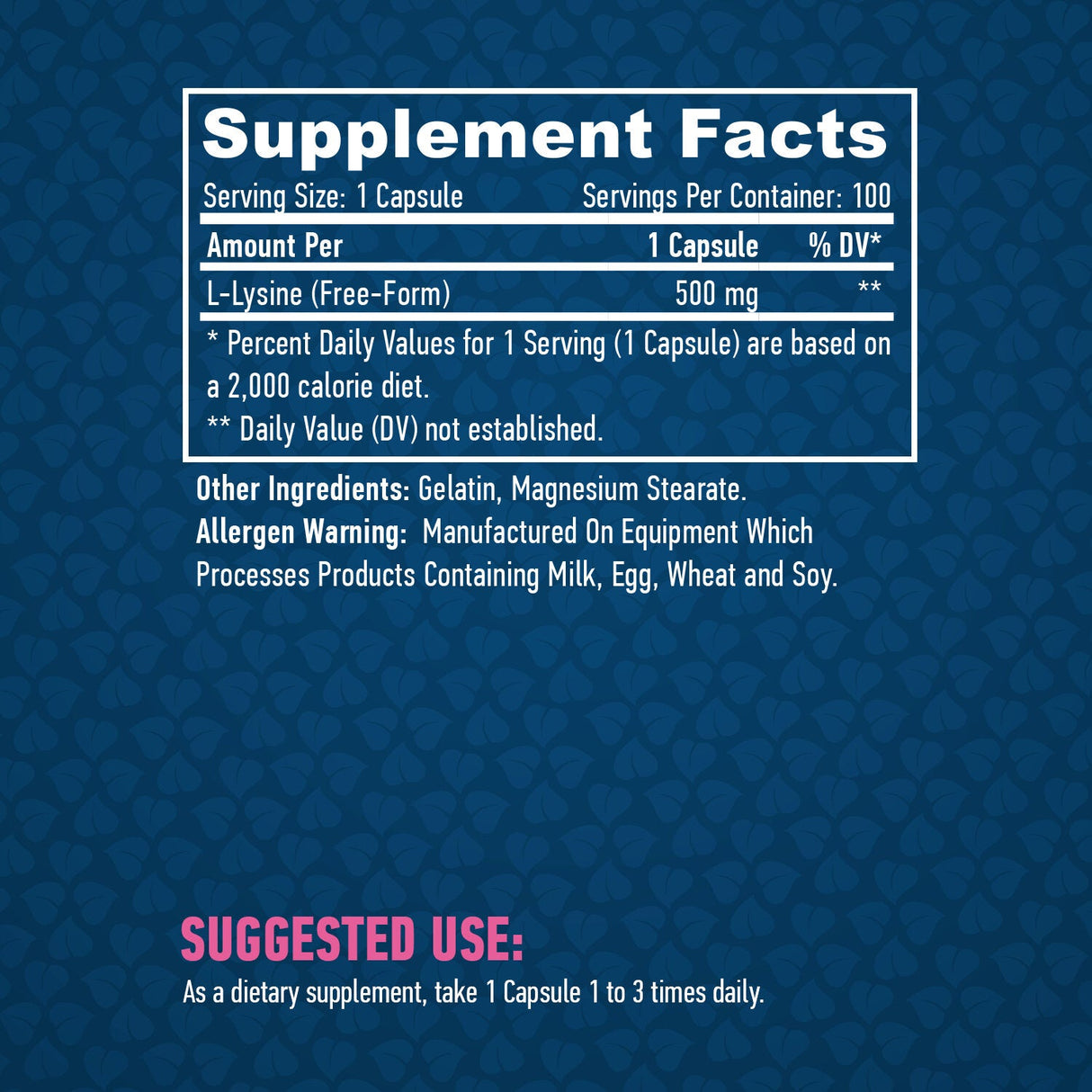 L-Lysin 500 mg./100 Vcaps.