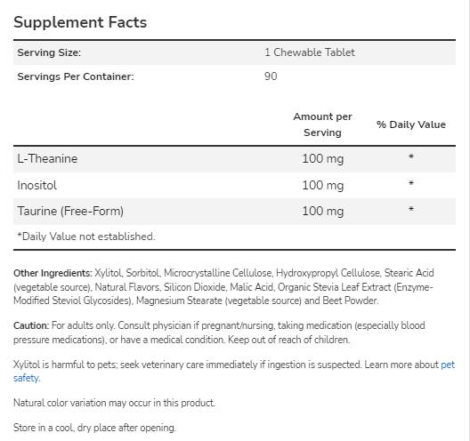 L-Theanin 100 mg Kautabletten | mit Inosit und Taurin – 90 Kautabletten