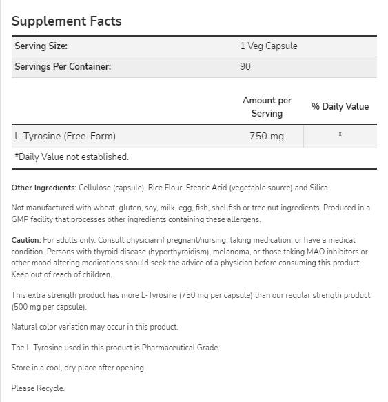L-Tyrosin 750 mg | Extra stark – 90 Kapseln