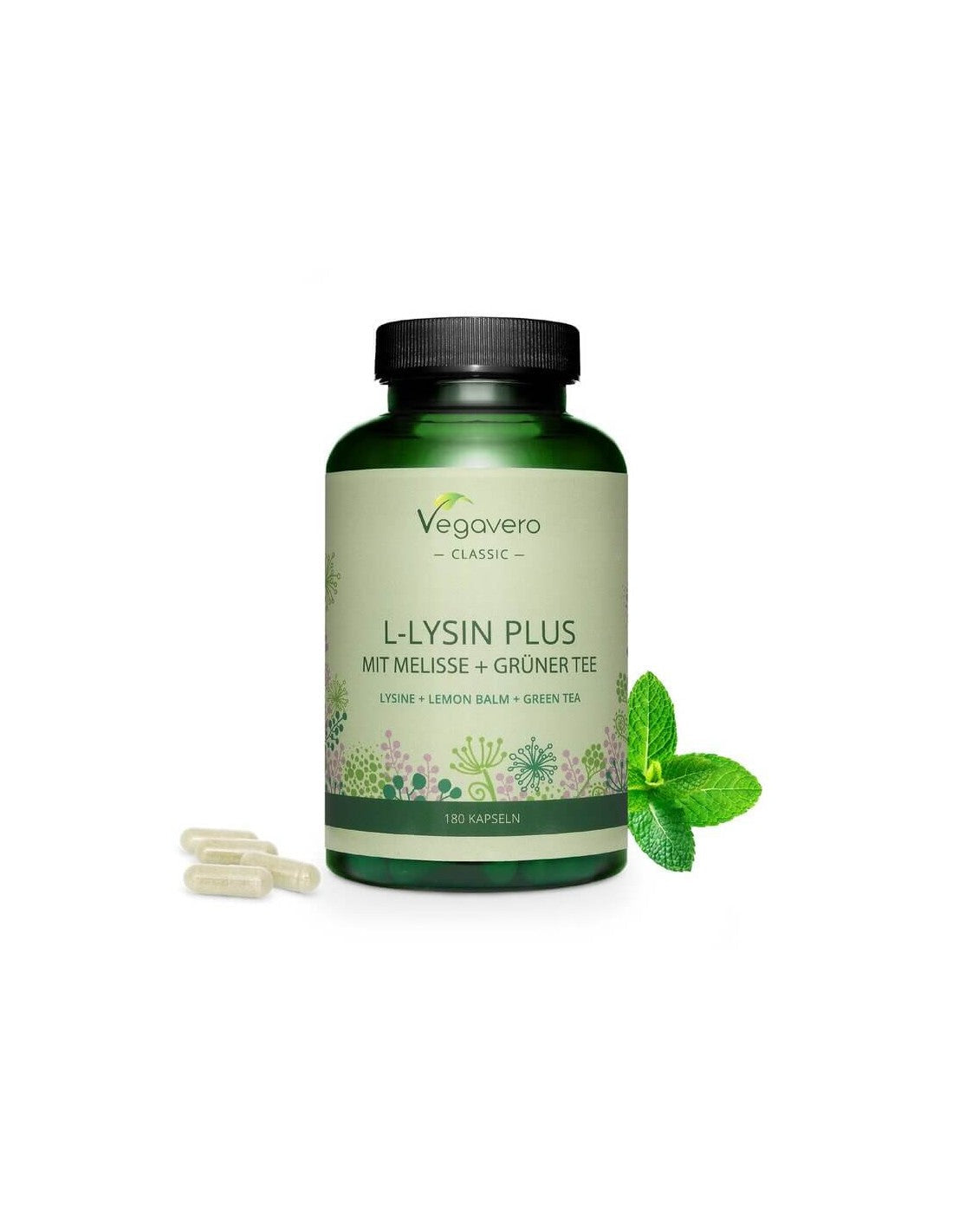 L-Lysin plus mit Melisse + grüner Tee/ L-Lysin + Zitronenmelisse und grüner Tee, 180 Kapseln, 100 % Vegan <tc>Vegavero</tc>