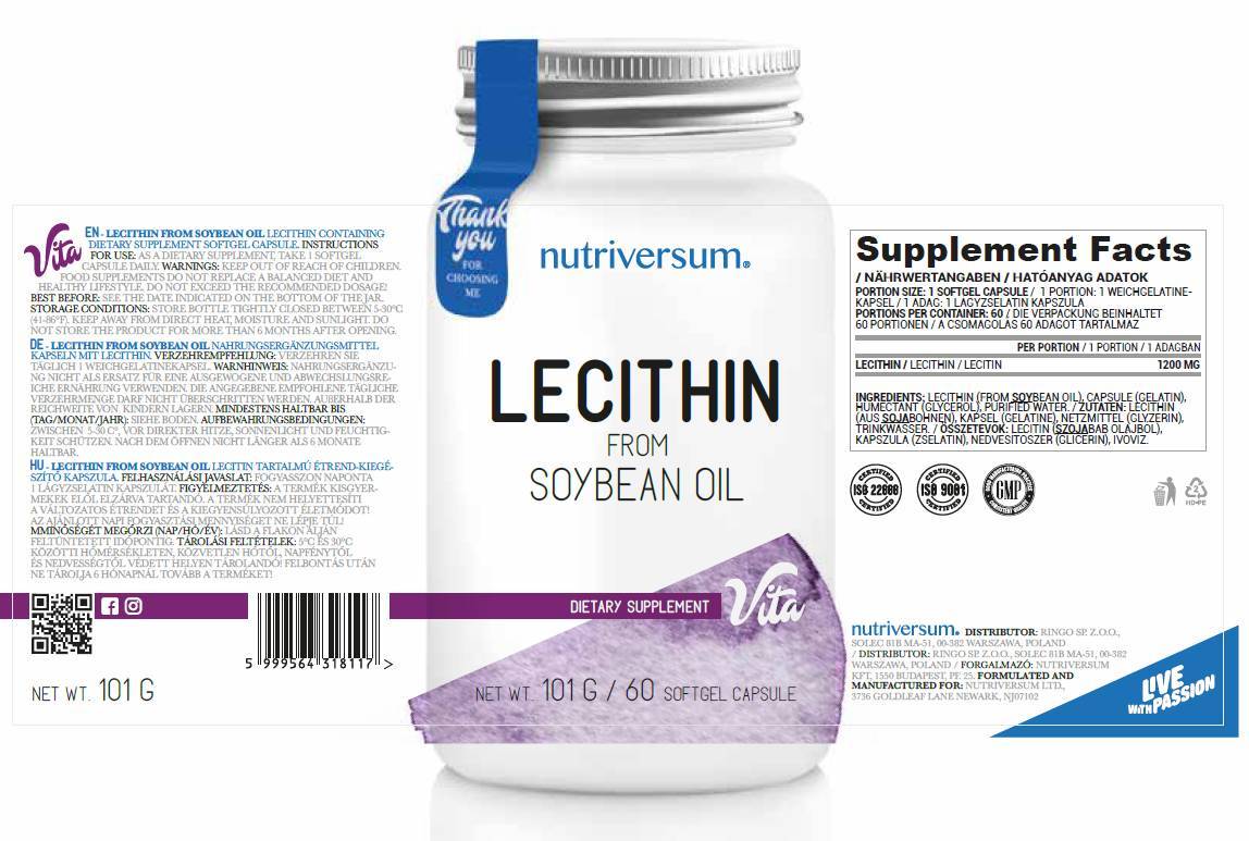 Lecithin 1200 mg | Aus Sojaöl – 30 Kapseln