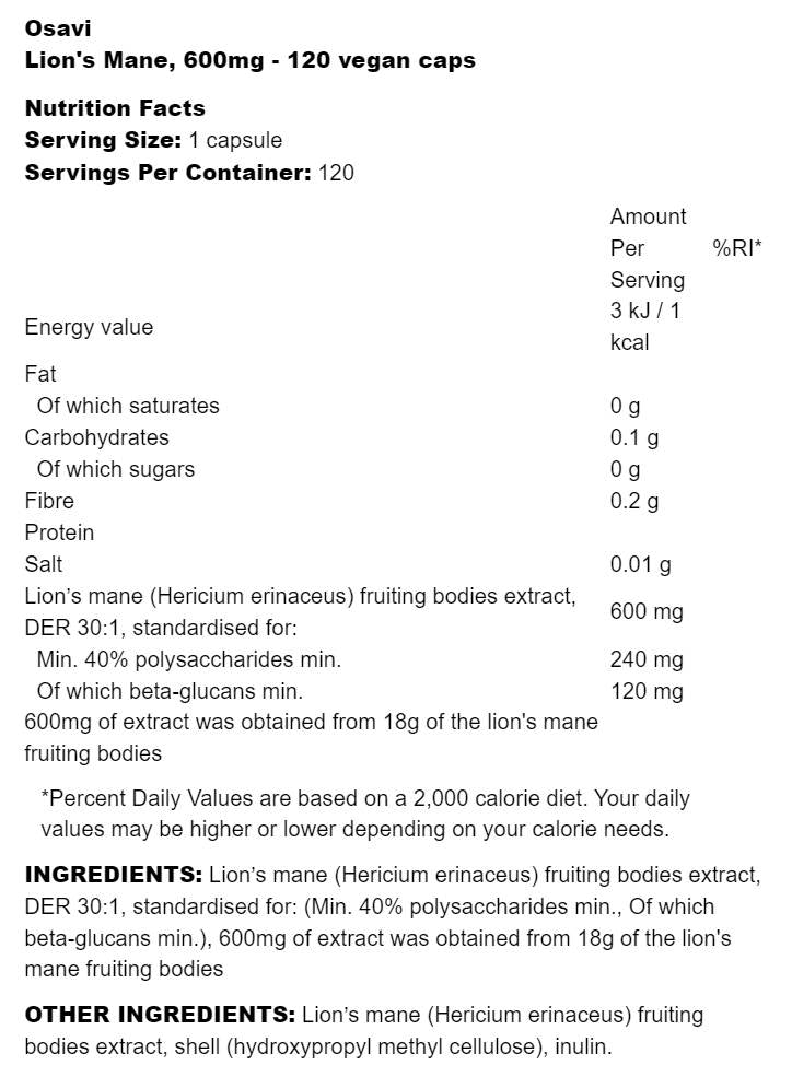Löwenmähne 600 mg – 60 Kapseln