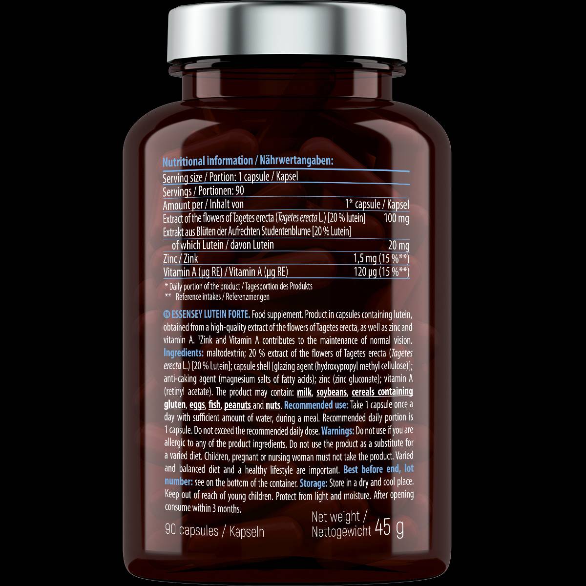 Lutein Forte 20 mg | mit Zink & Vitamin A – 90 Kapseln