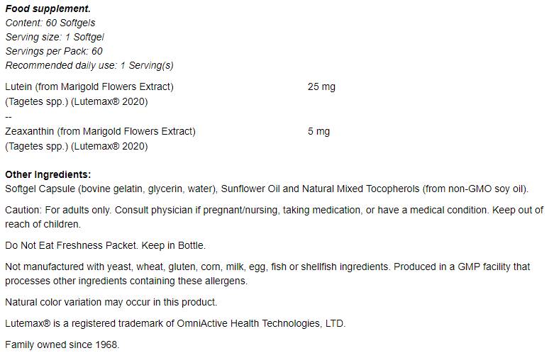 Lutein & Zeaxanthin – 60 Gelkapseln