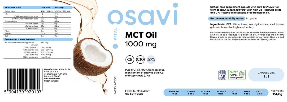 MCT-Öl 1000 mg | C8 + C10 – 120 Kapseln