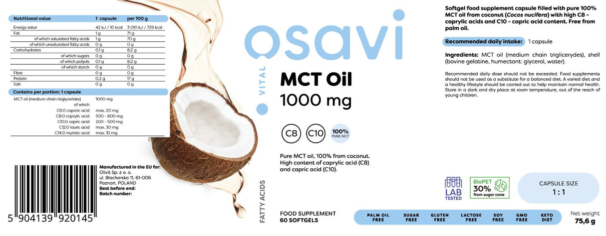 MCT-Öl 1000 mg | C8 + C10 – 60 Kapseln