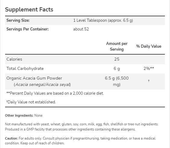 Acacia Faser reines Pulver | Zertifiziert organisch - 340 Gramm
