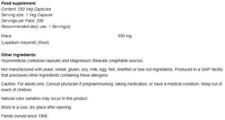 Maca 500 mg – 250 Kapseln