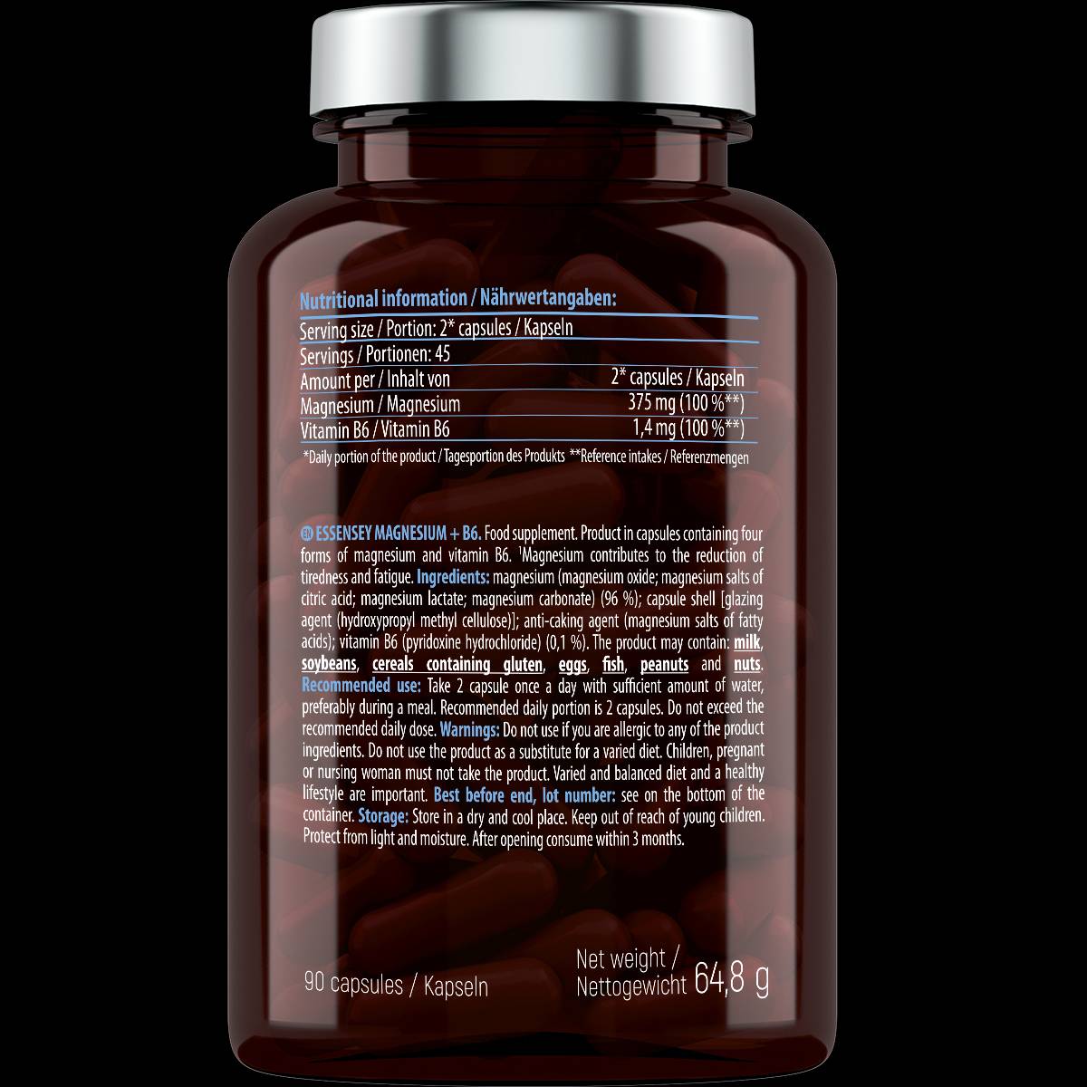 Magnesium 187,5 mg + B6 – 90 Kapseln