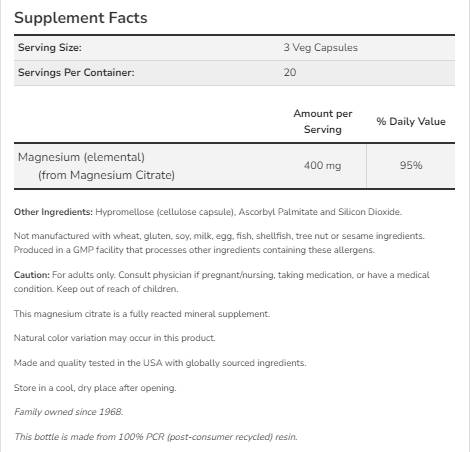 Magnesiumcitrat 400 mg – 120 Kapseln