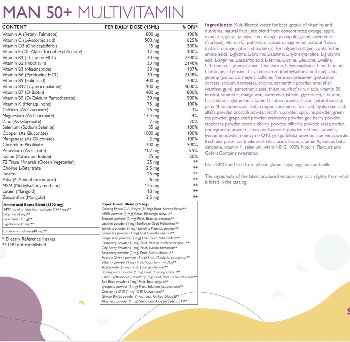 Man 50+ Multivitamine für Männer mit Kollagen 1497 mg – 149 Wirkstoffe /500 ml/