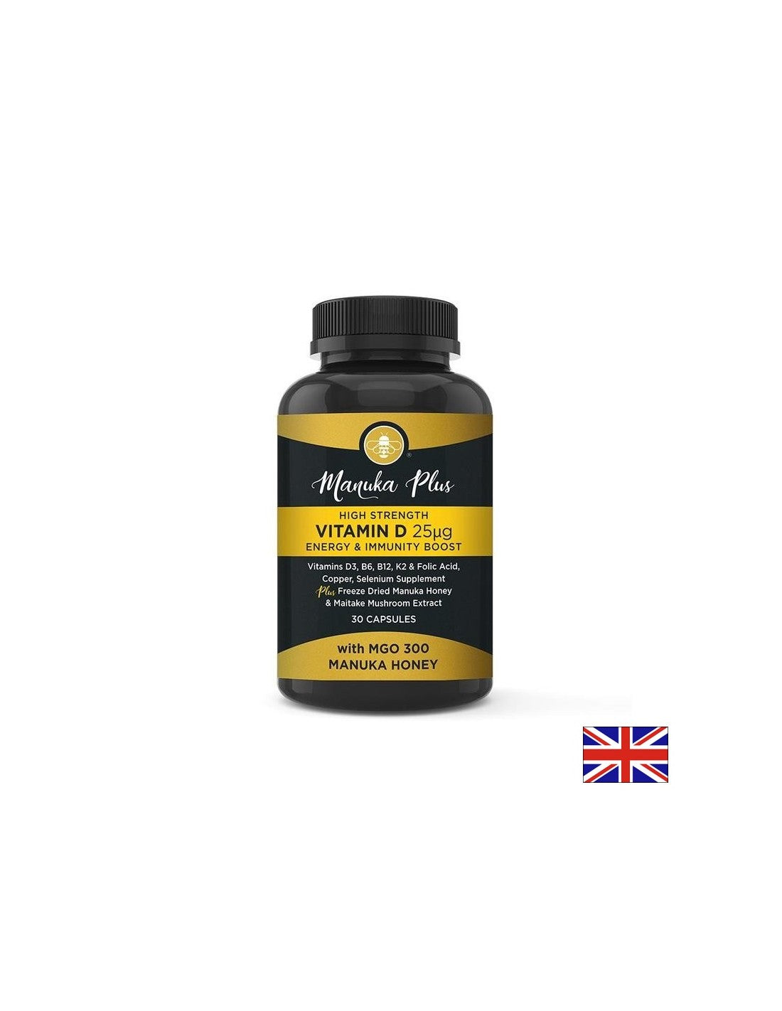 Manuka Plus High Strength Vitamin D3 25 µg Energy & Immune Boost/Formel für starke Immunität mit Manukahonig, 30 Kapseln