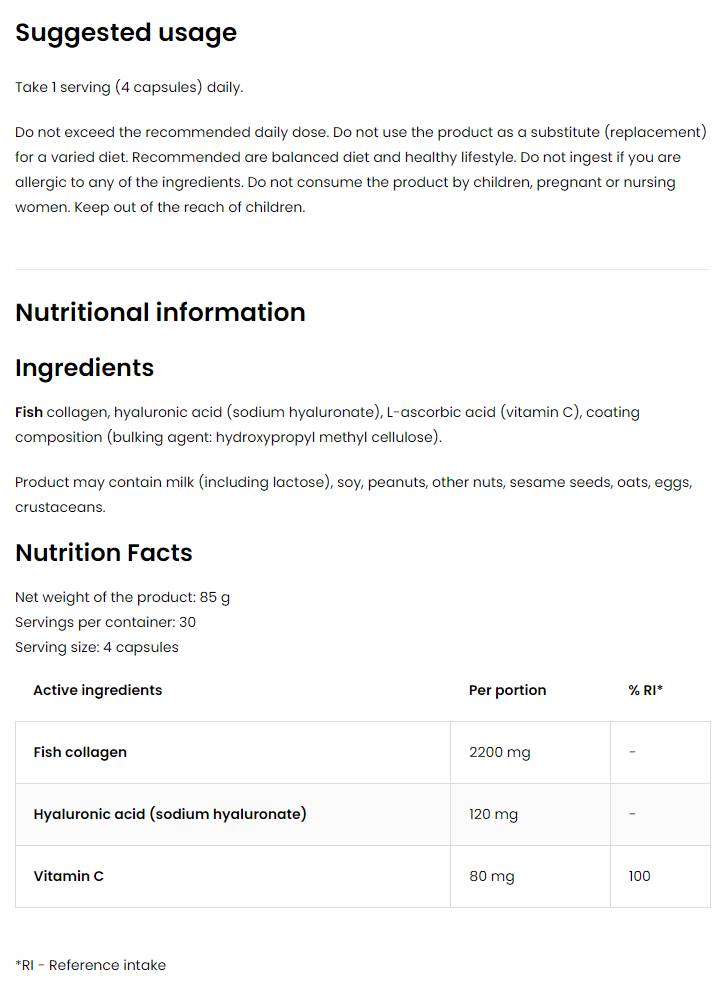 Meereskollagen / + Hyaluronsäure und Vitamin C - 120 Kapseln