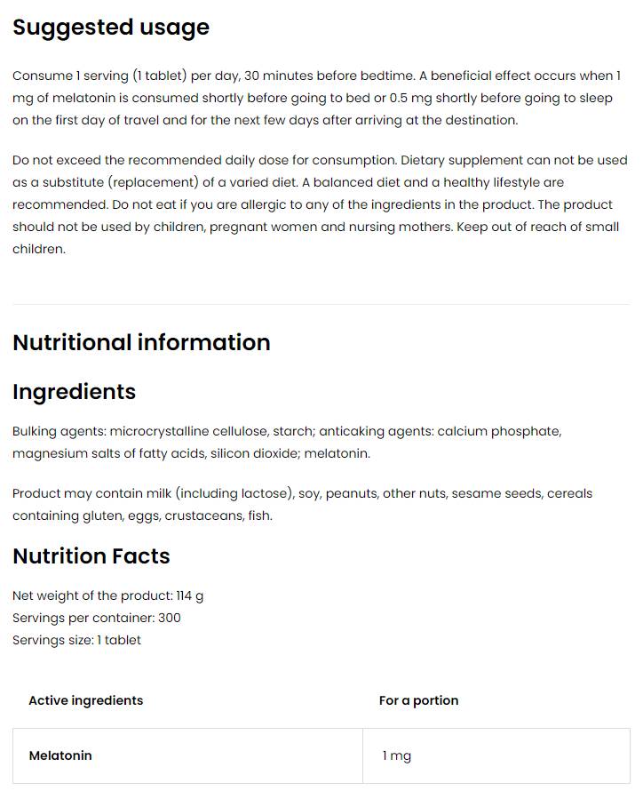 Melatonin 1 mg – 300 Tabletten