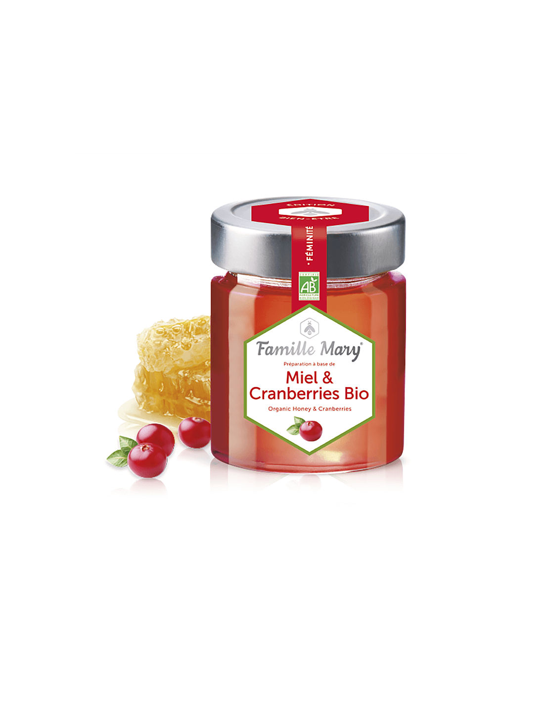 Miel und Cranberries Bio/Bio Akazienhonig + Cranberries, 170 g Famille Mary
