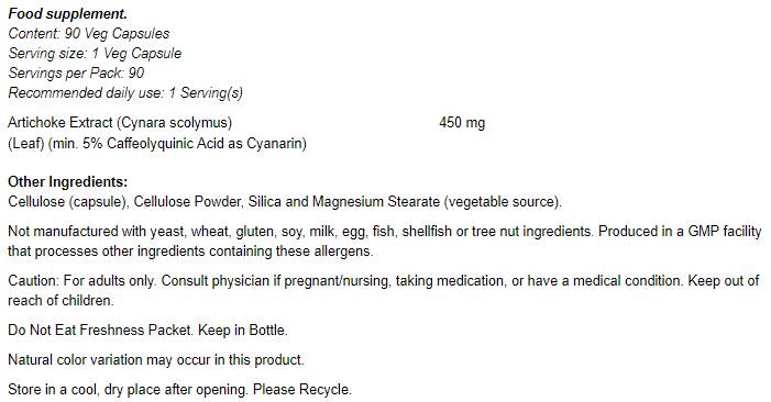 Artischockenextrakt 450 mg - 90 Kapseln