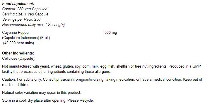 Cayenne 500 mg - 100 Kapseln