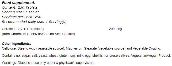 GTF -Chrom 200 MCG - 250 Tabletten