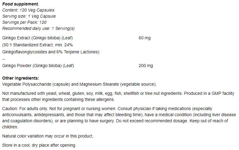 Ginkgo Biloba 60 mg - 60 Kapseln