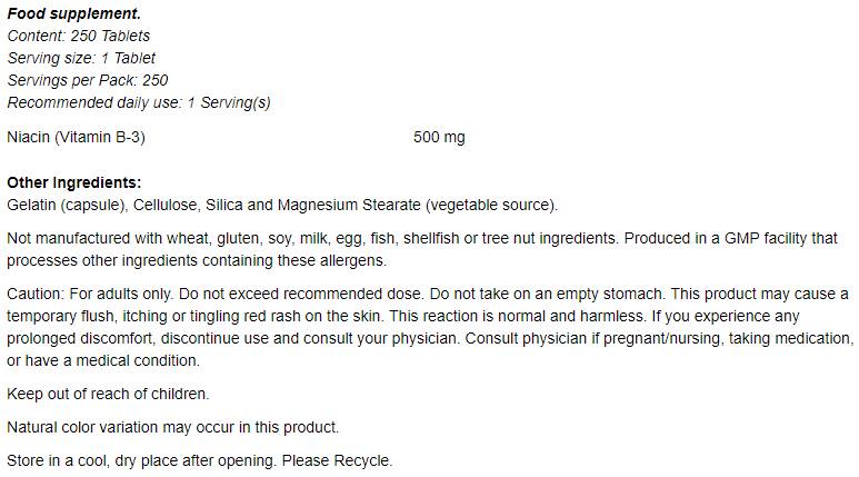 Niacin 500 mg - 250 Tabletten