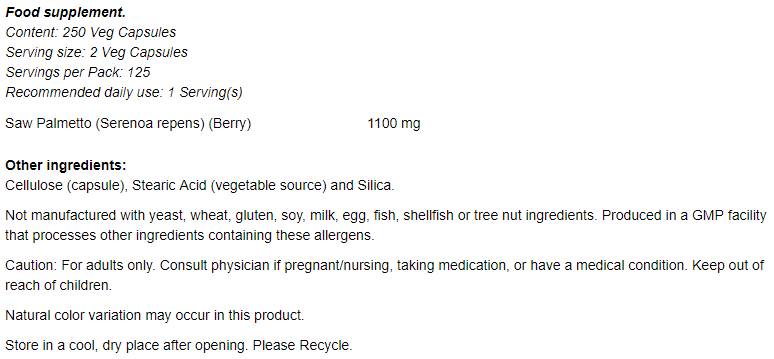 Säge Palmetto -Beeren 550 mg - 250 Kapseln