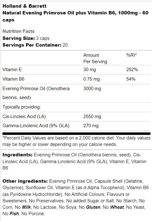 Natürliches Nachtkerzenöl 1000 mg | Plus Vitamin B6 – 60 Kapseln