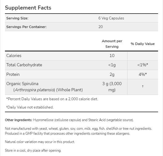 Natürliche Spirulina 500 mg – 120 Kapseln