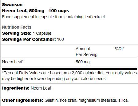 Neemblatt 500 mg 100 Kapseln