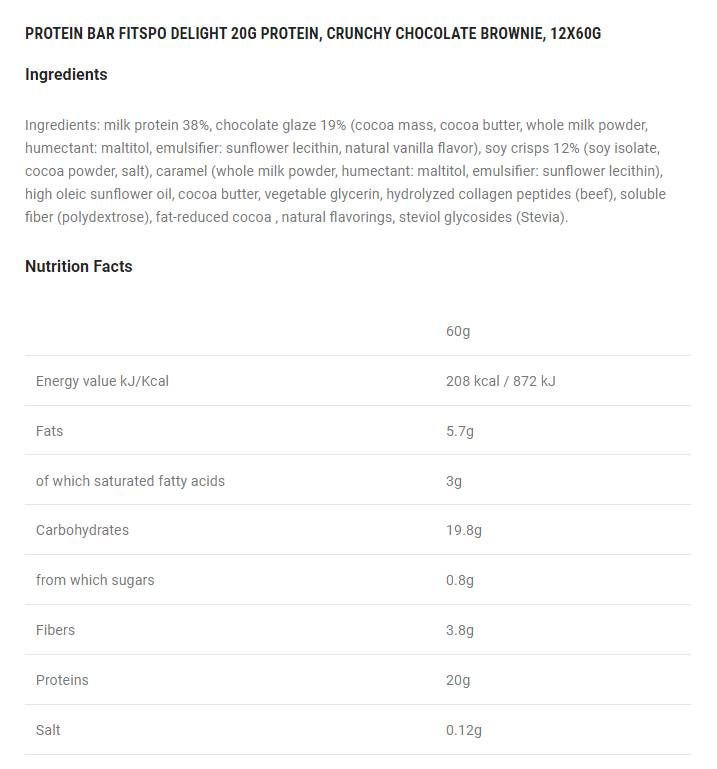 Delight+ Crunchy Protein Bar Schokolade Brownie - 60 Gramm