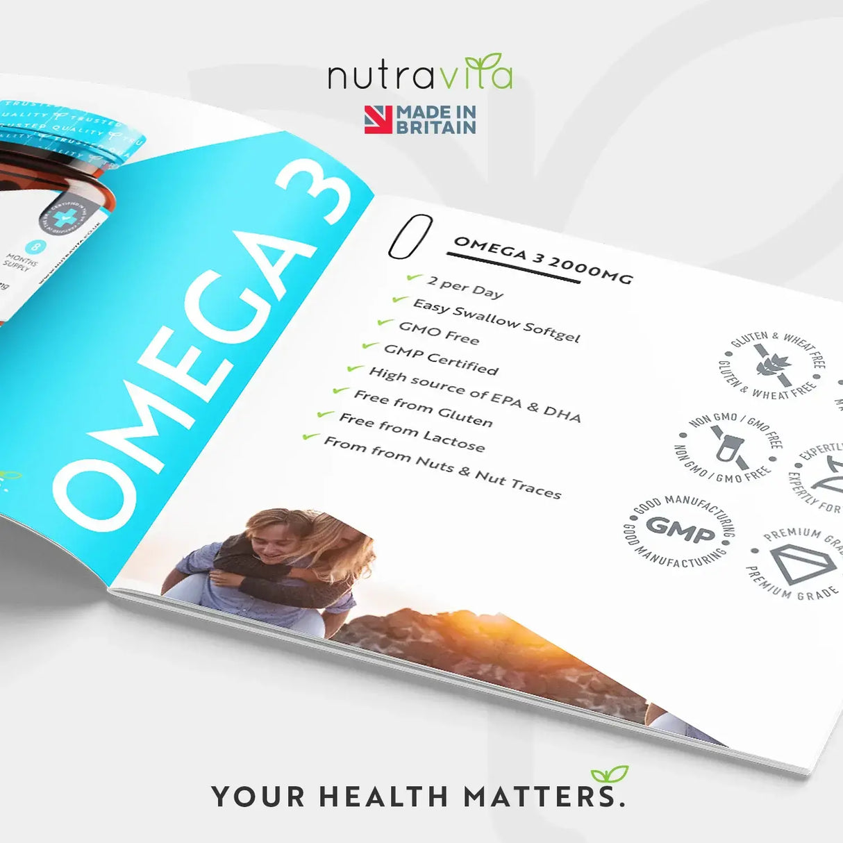 Omega 3 2000 mg/EPA 660 mg, DHA 440 mg/Reines Fischöl/240 Kapseln, 120 Dosen/ <tc>Nutravita</tc>