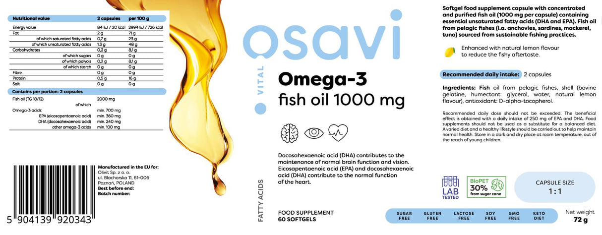 Omega-3-Fischöl 1000 mg/Zitronengeschmack – 60 Gelkapseln