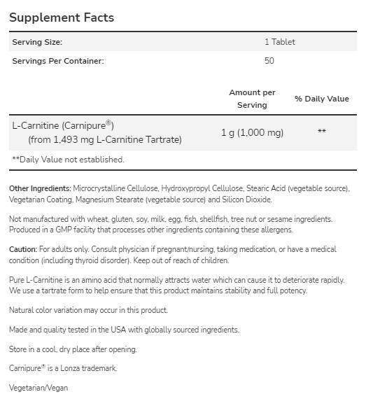 L-Carnitin 1000 mg | Carnipure® - 50 Tabletten